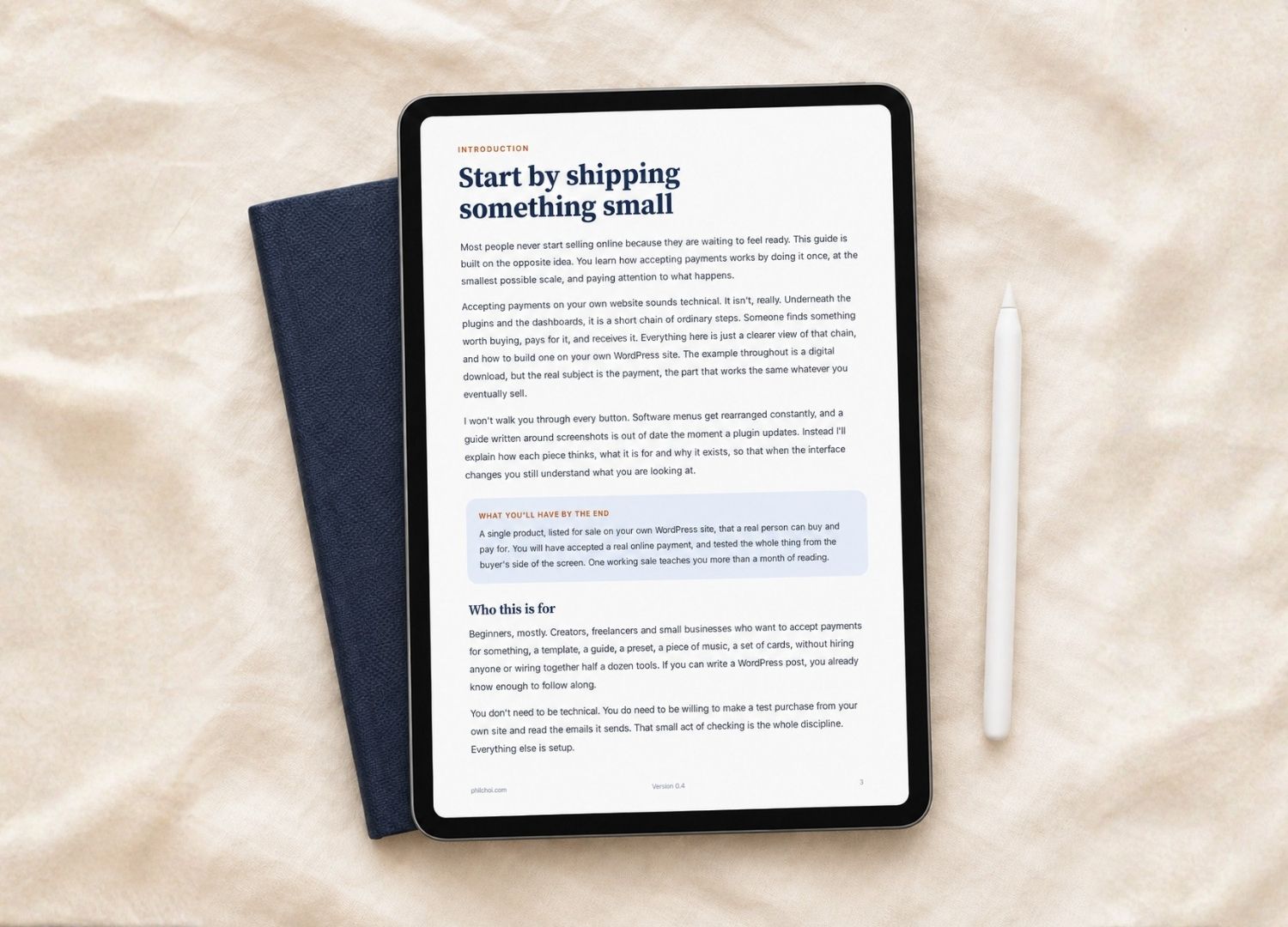 Inside page explaining the online payment system