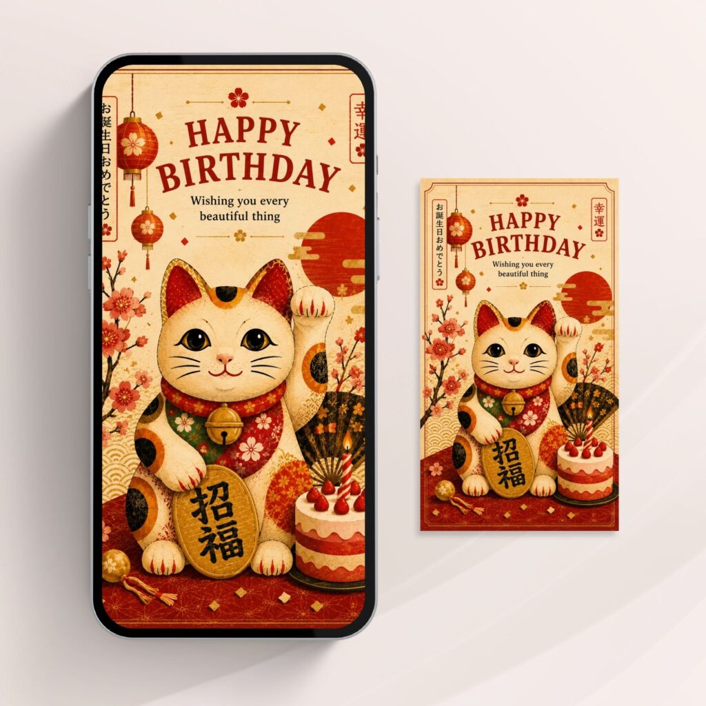 Happy Birthday Lucky Cat digital greeting card